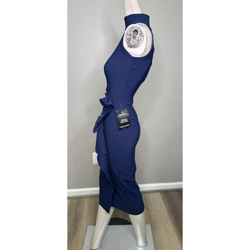 Chiara Boni La Petite Robe Halter Ruffle Midi Dress in Blue Notte US 2 $695 - Picture 9 of 14